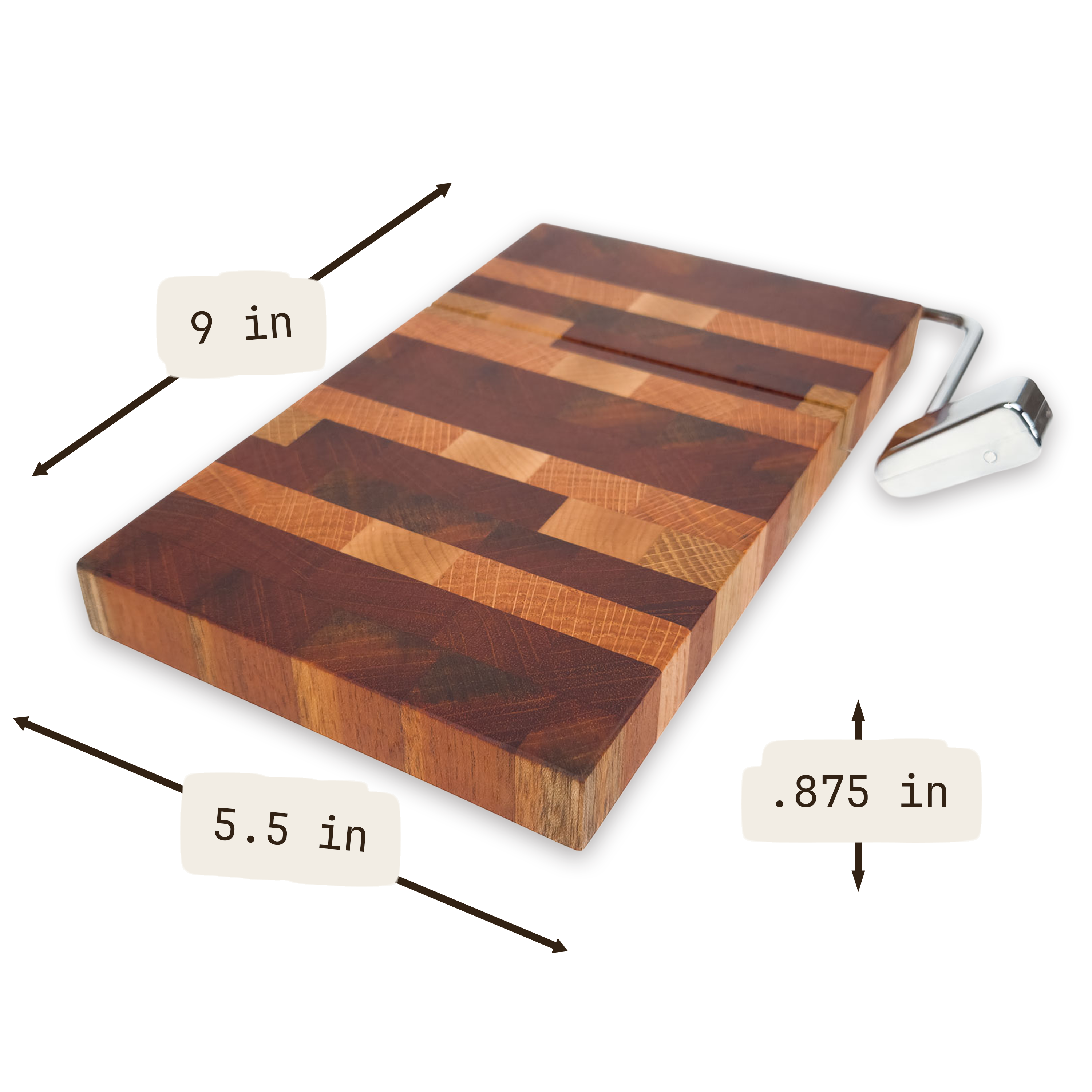 End grain oak, cherry & walnut cheese slicer board with wire cutter, oiled hardwood
