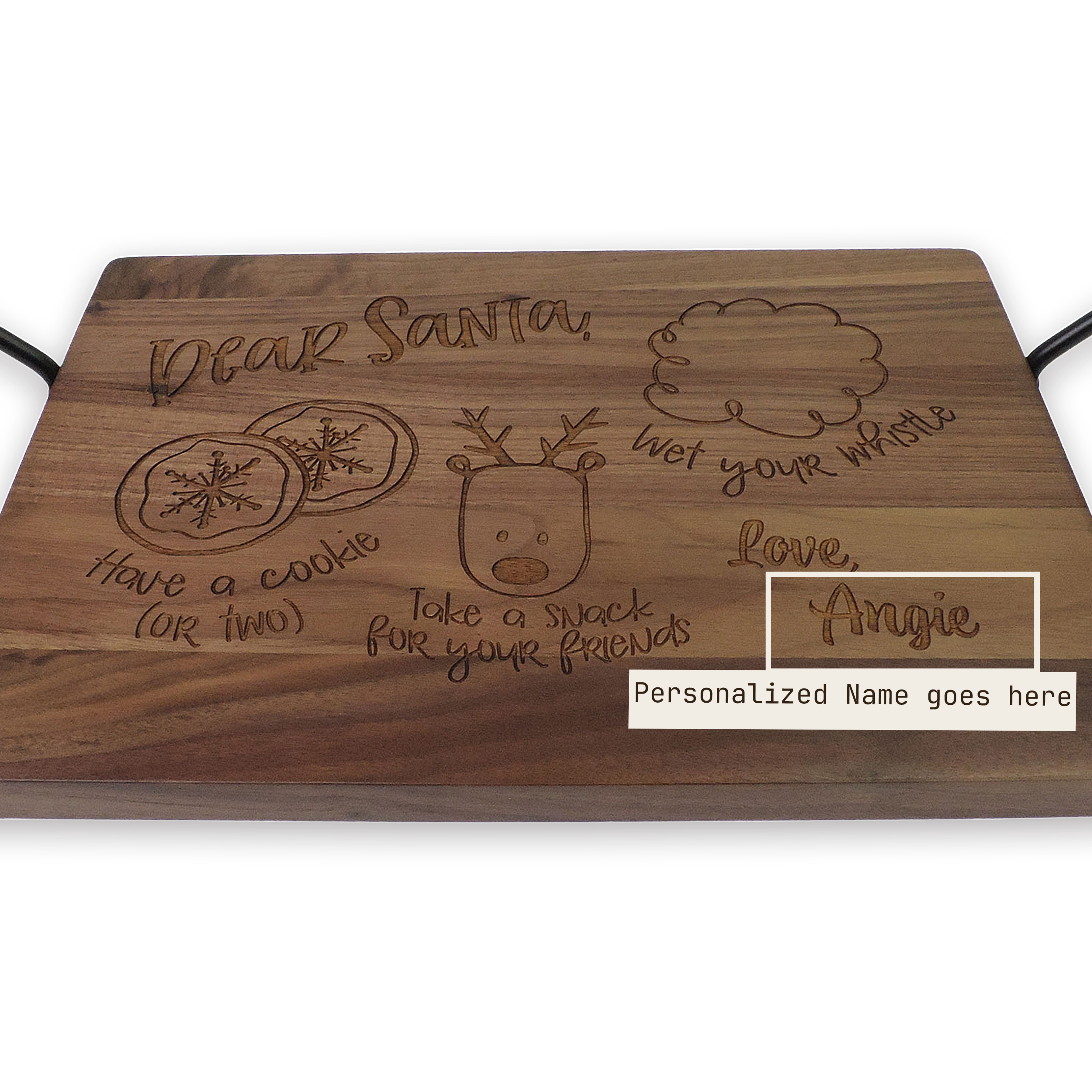 Custom engraved Santa serving tray, walnut