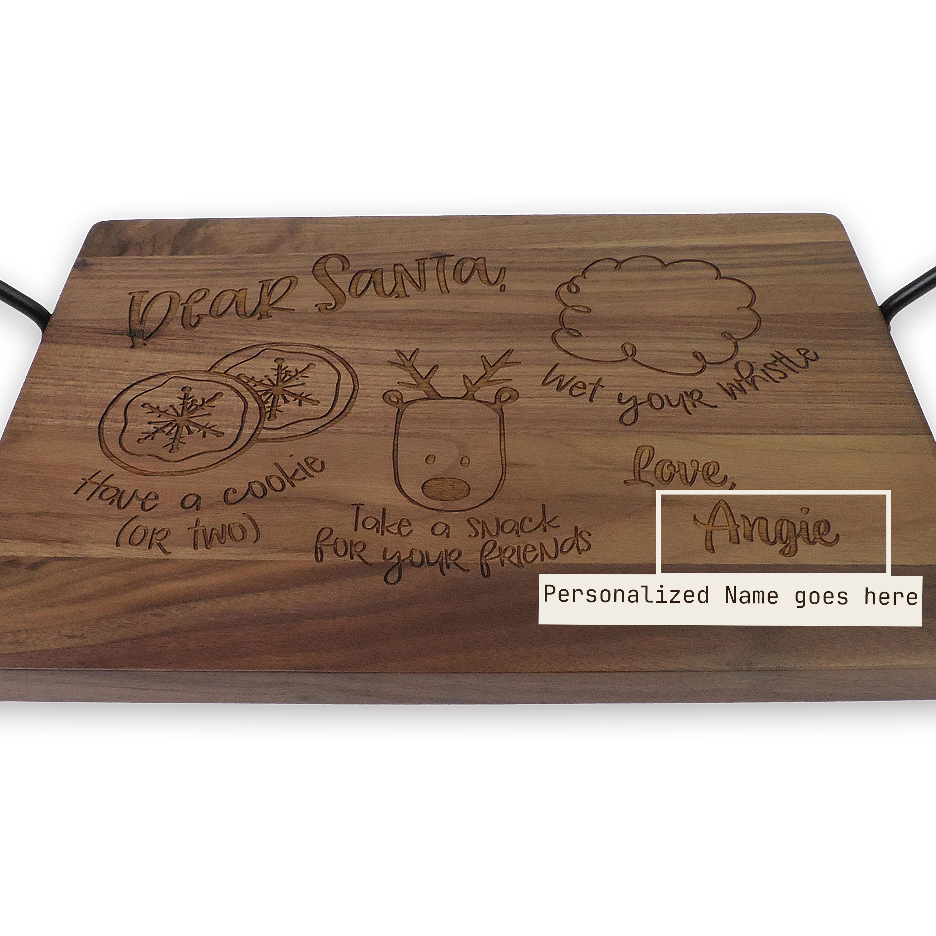 Custom engraved Santa serving tray, walnut