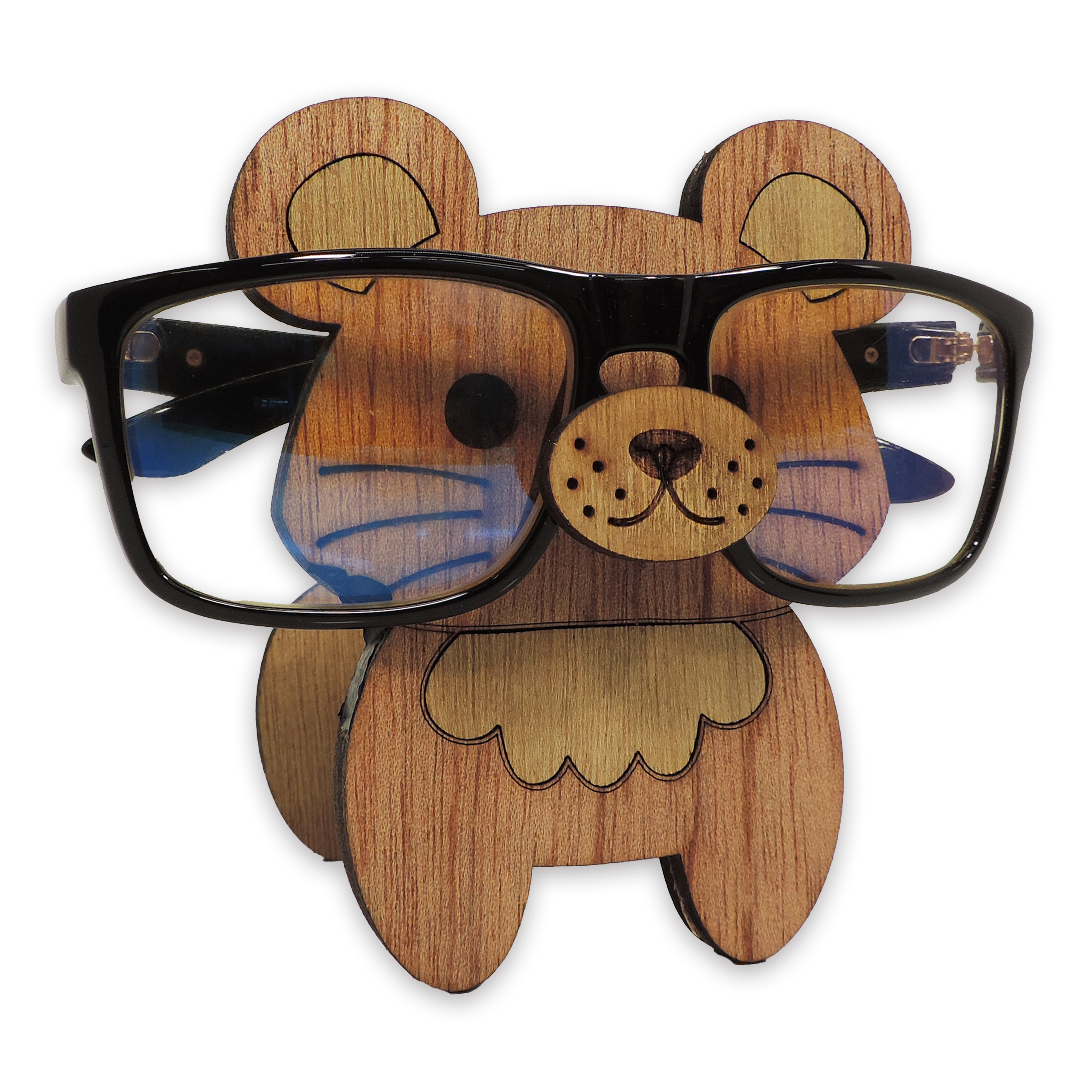 Laser-cut mouse glasses holder, 5 mm plywood — cherry, blank (3.5 × 5 in)