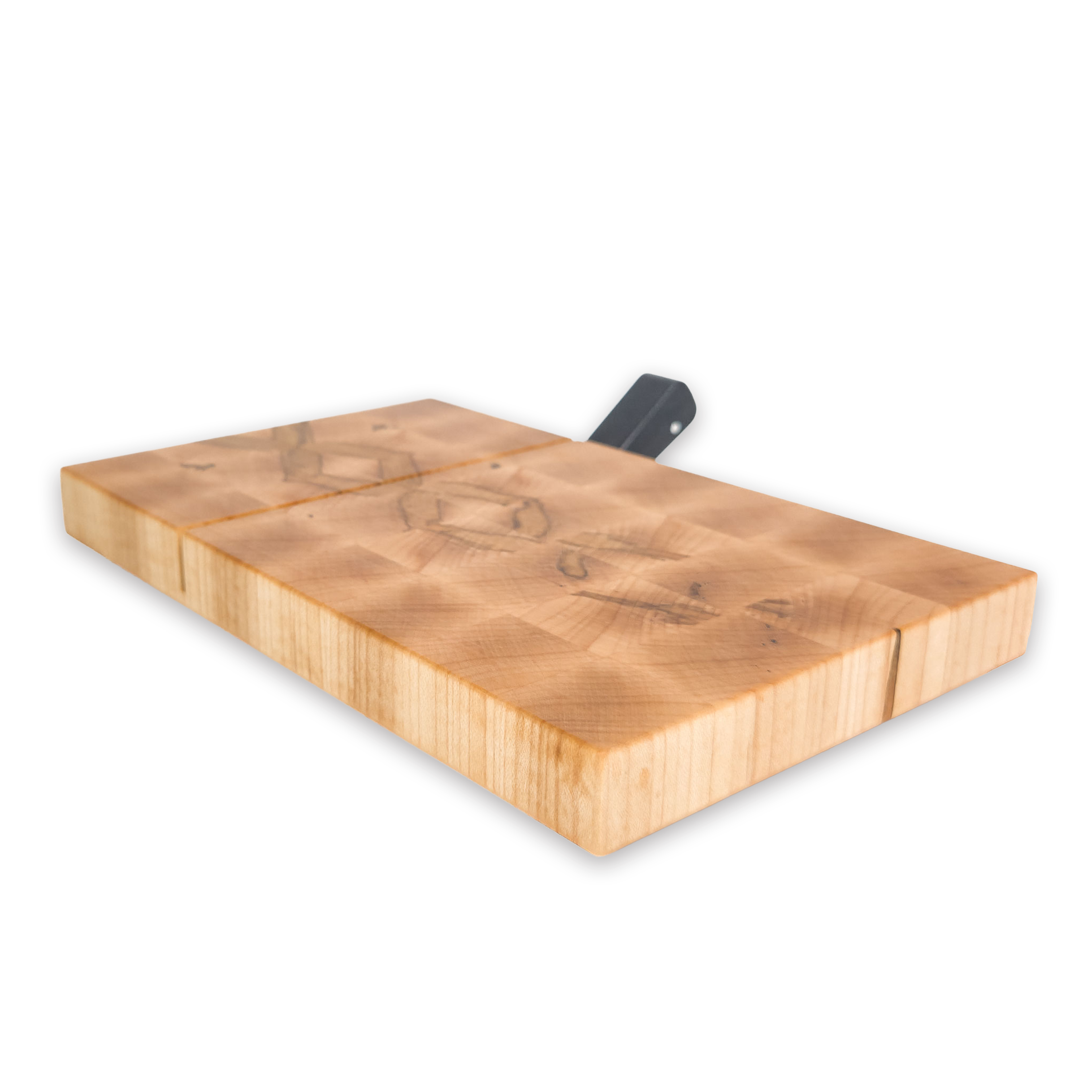 End grain spalted maple cheese slicer board with wire cutter, oiled hardwood