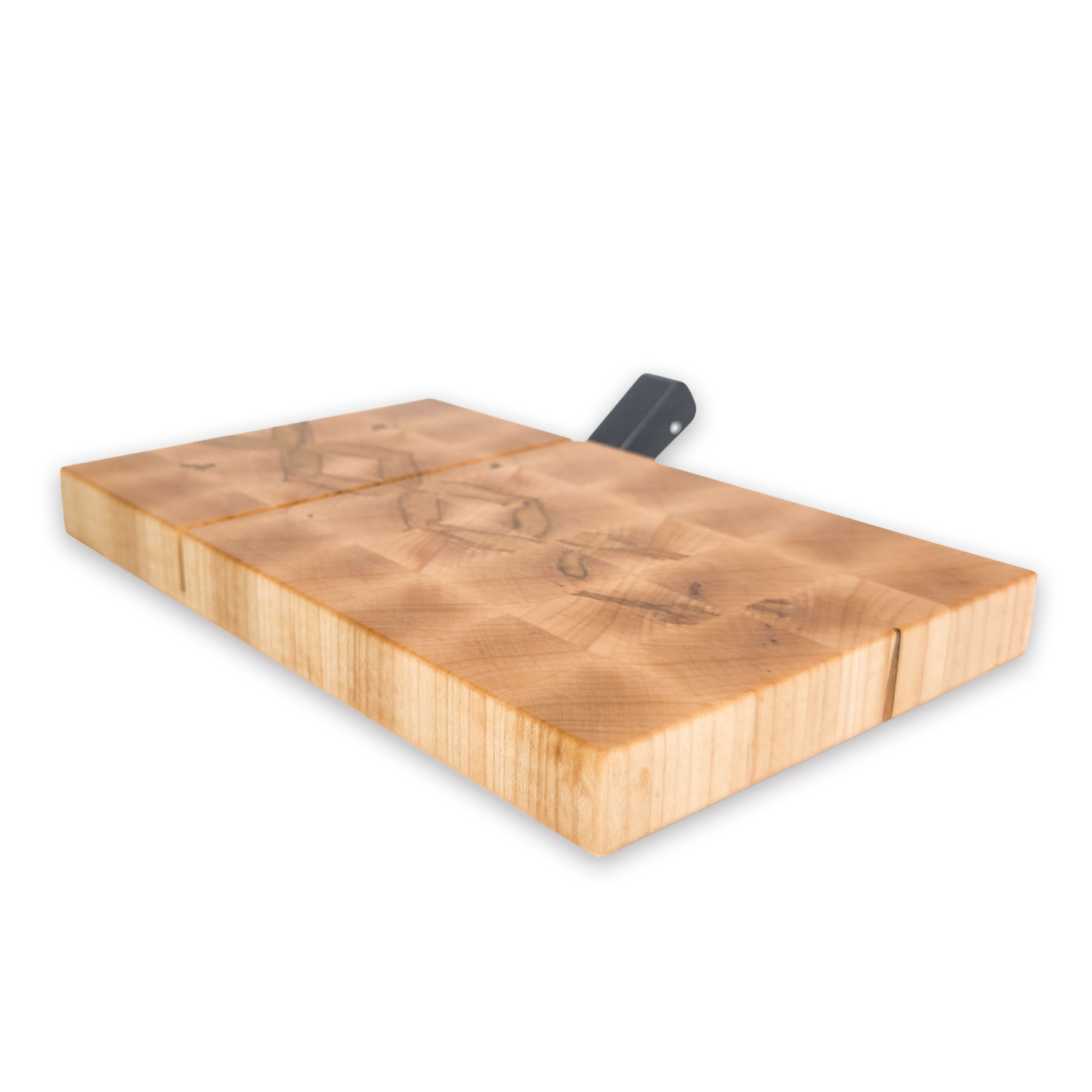 End grain spalted maple cheese slicer board with wire cutter, oiled hardwood