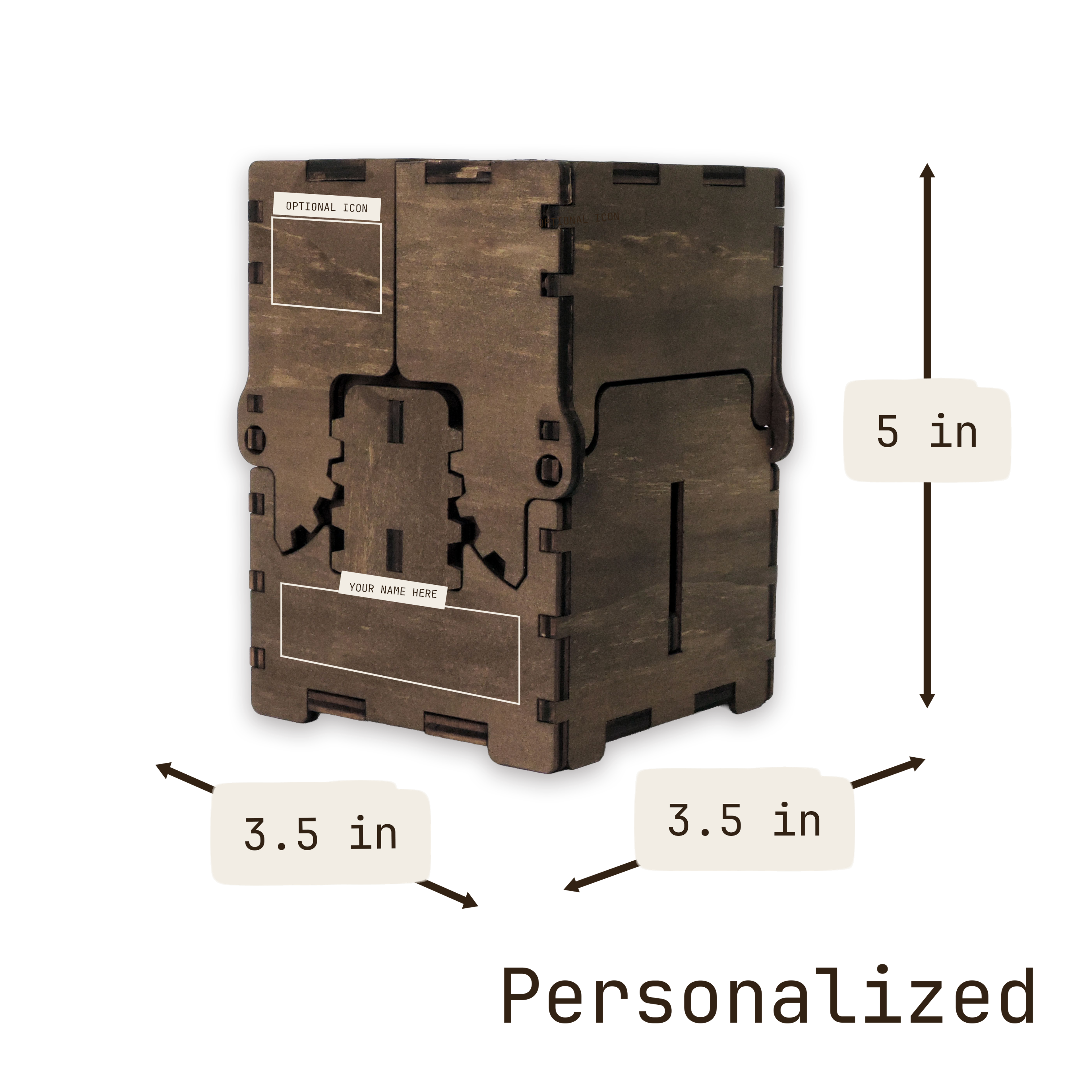 Laser-cut card deck box, birch plywood — walnut, small, blank (3.5 × 5 in)