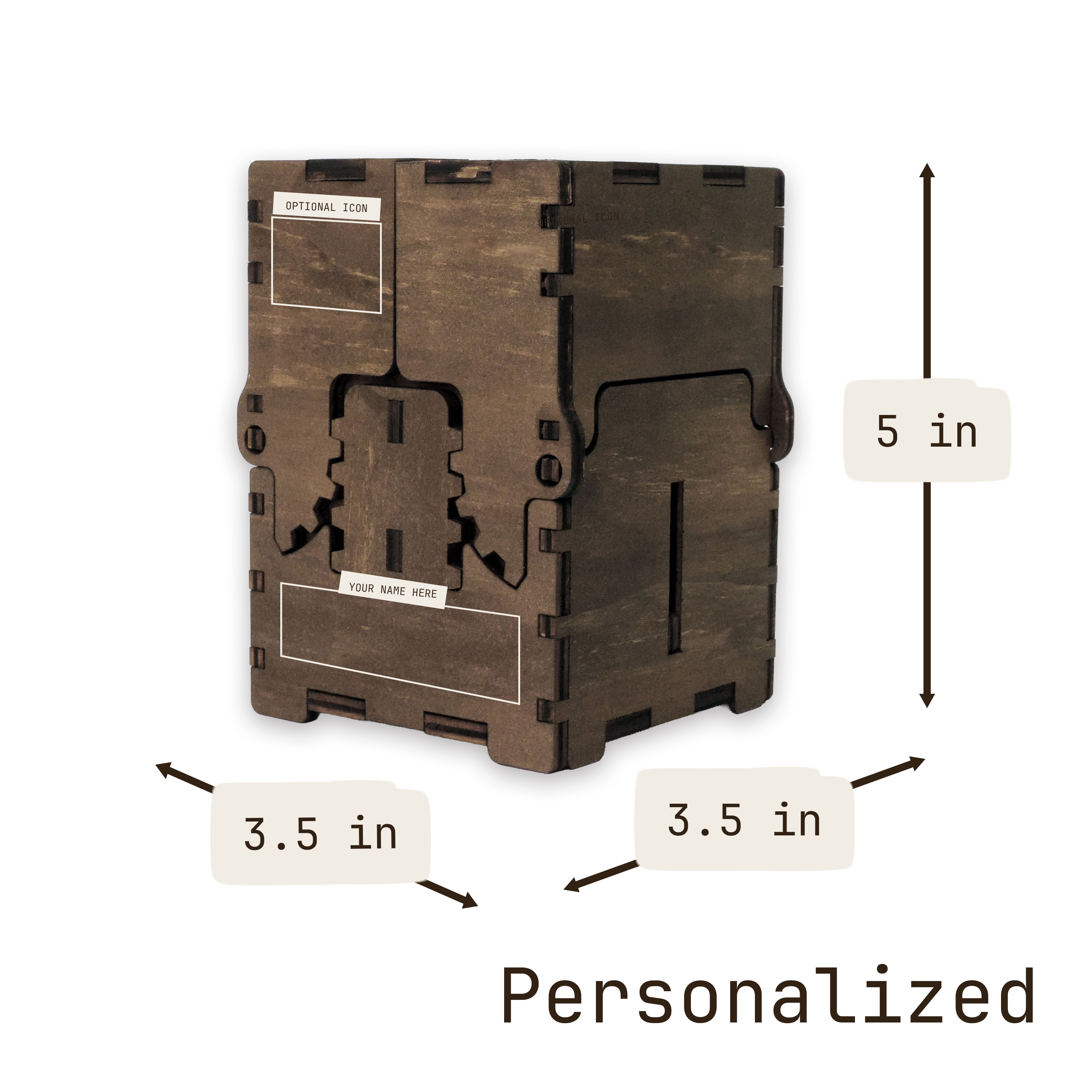Laser-cut card deck box, birch plywood — walnut, small, blank (3.5 × 5 in)