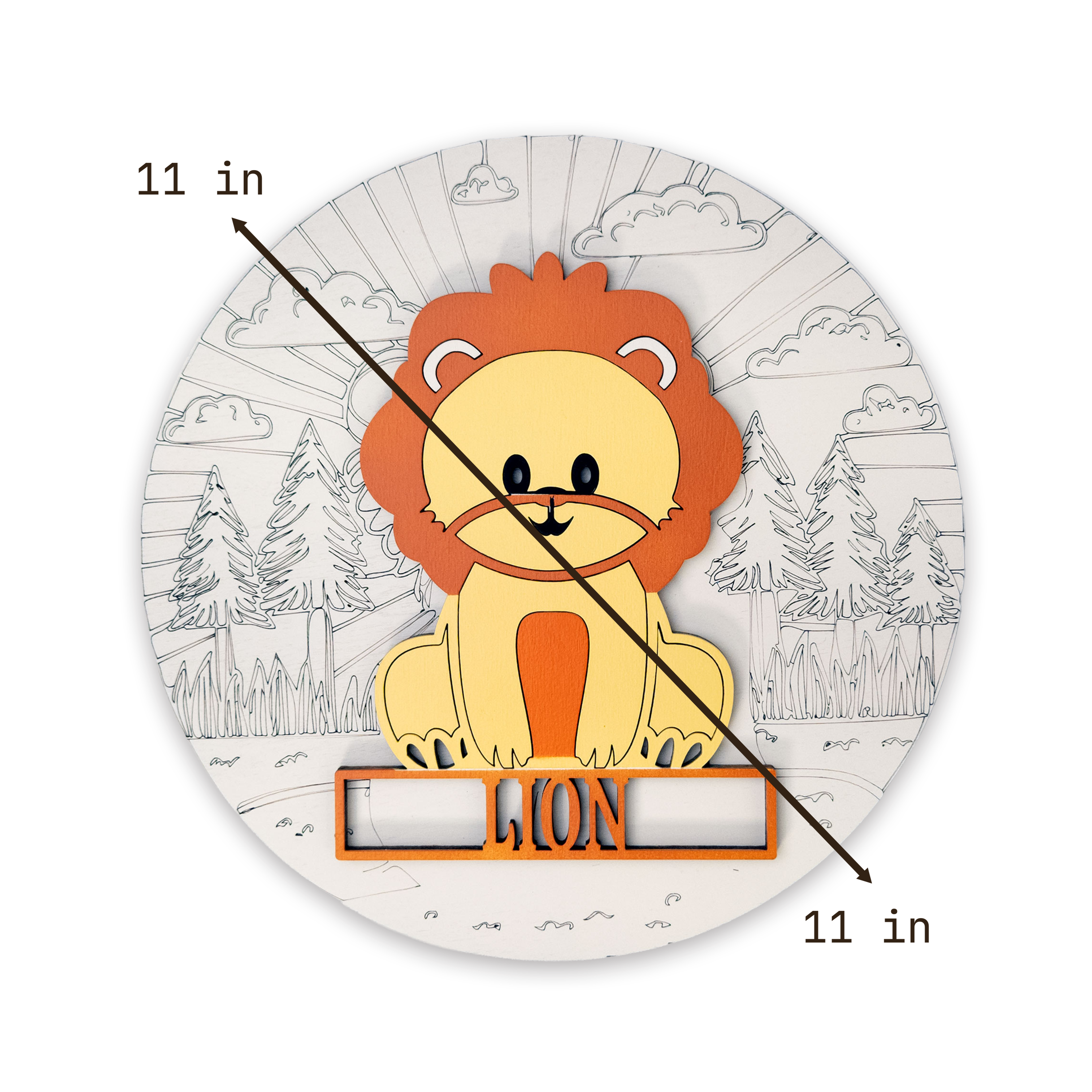 Multilayer 3D laser-cut lion name sign wall art, Baltic Birch Plywood