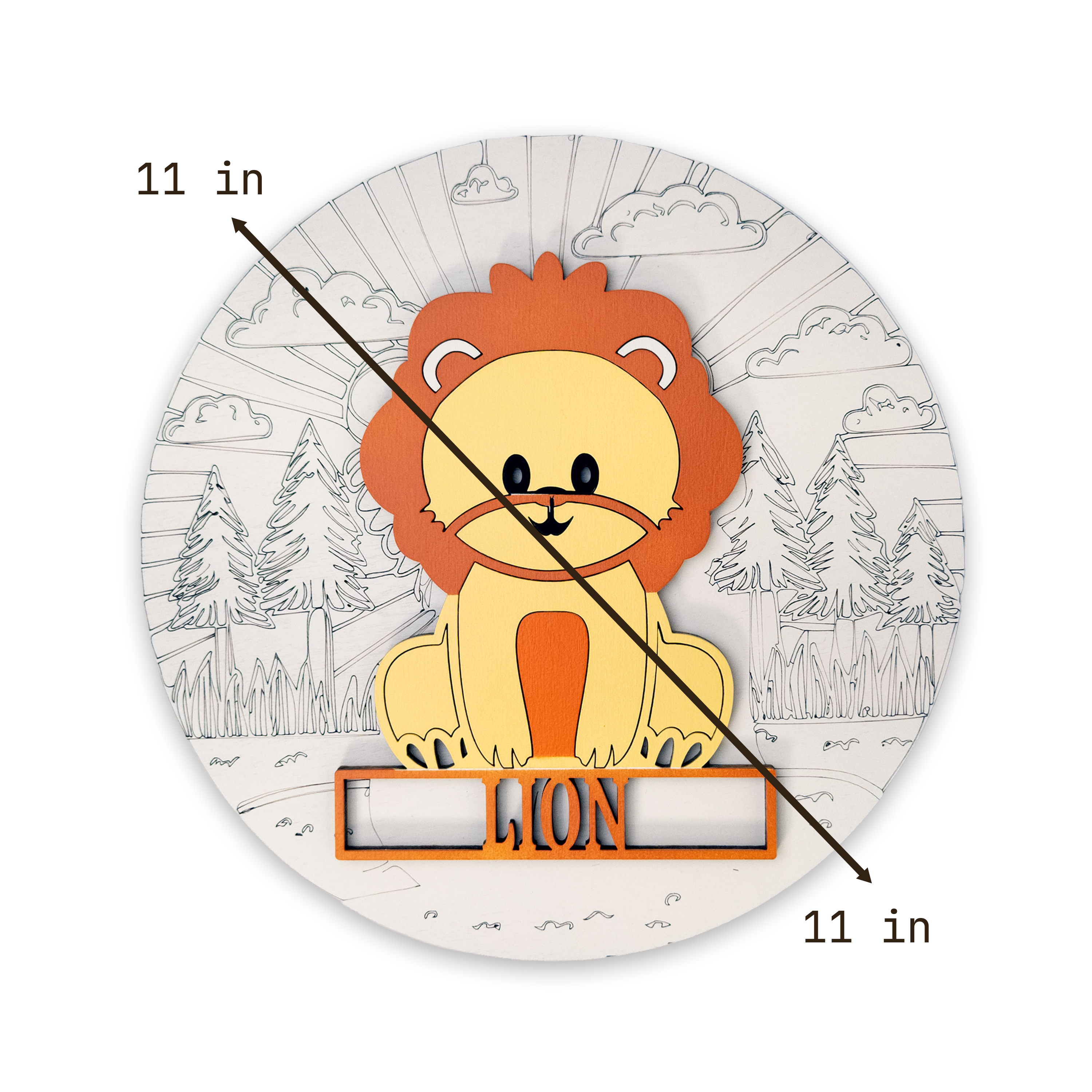 Multilayer 3D laser-cut lion name sign wall art, Baltic Birch Plywood