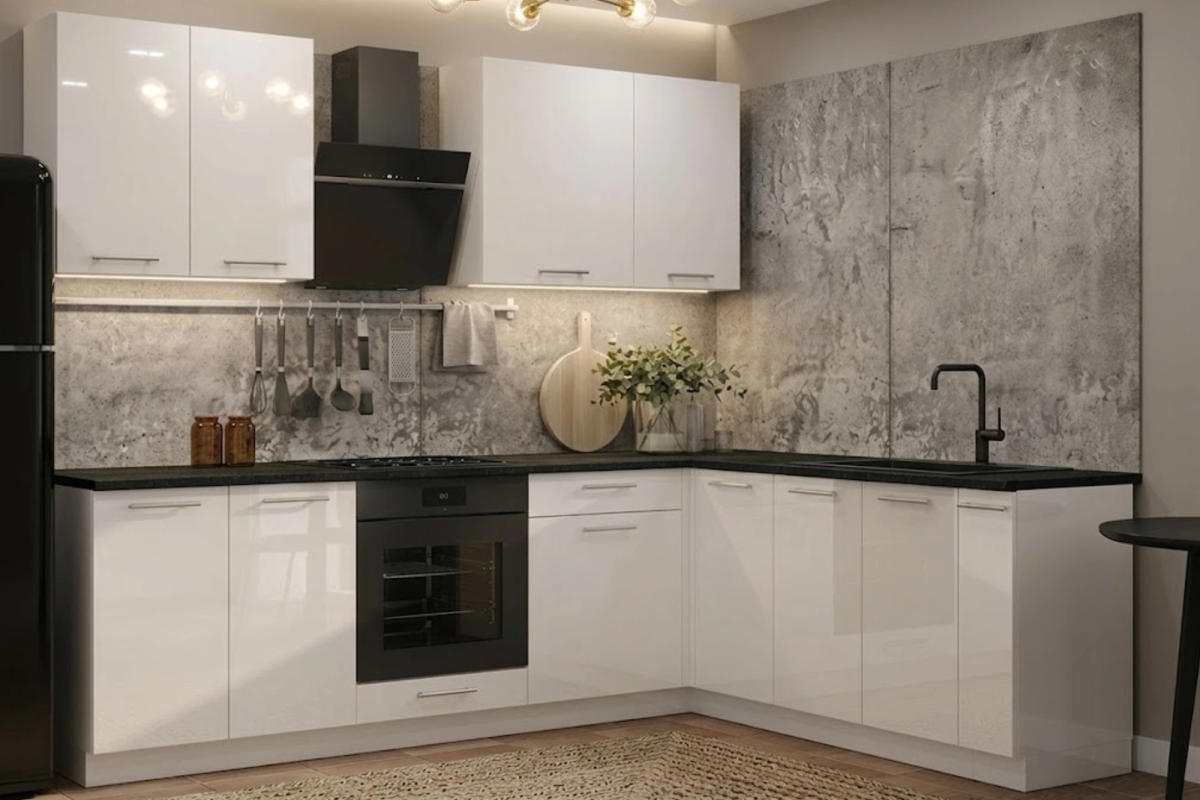 CUISINE BELLISA BLANC BRILLANT EN L - 190x200cm