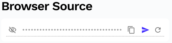 Display of hidden browser source URL with show URL, copy, send test, & refresh options.