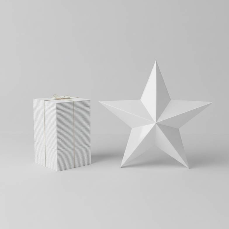 A visual comparison showing a large stack of flat-packed honeycomb paper ornaments next to a single bulky rigid star decoration