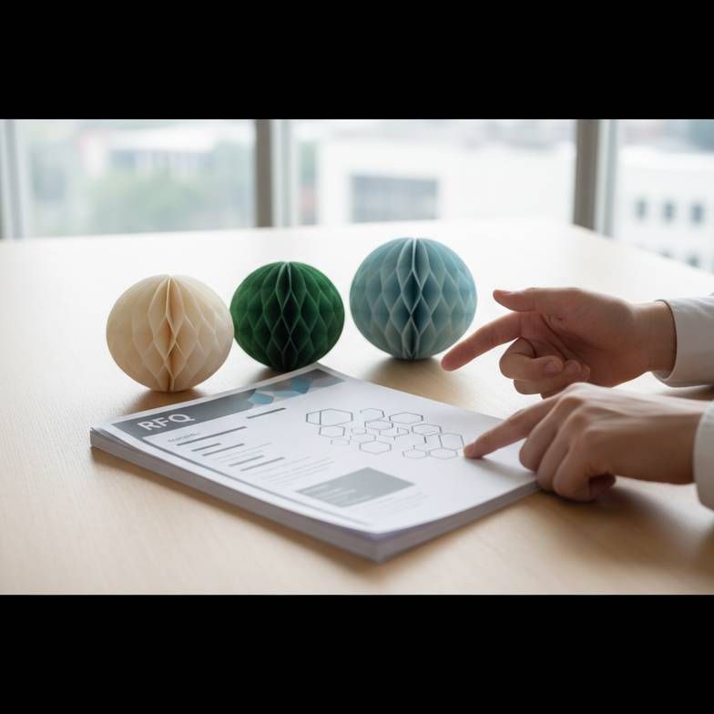 A detailed RFQ for custom paper decorations being reviewed by a supplier