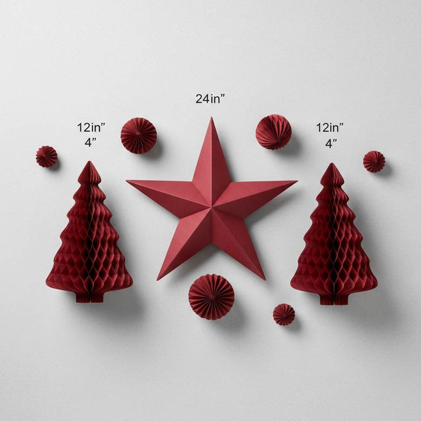 Close-up of different sized Christmas honeycomb decorations ready for wholesale shipment