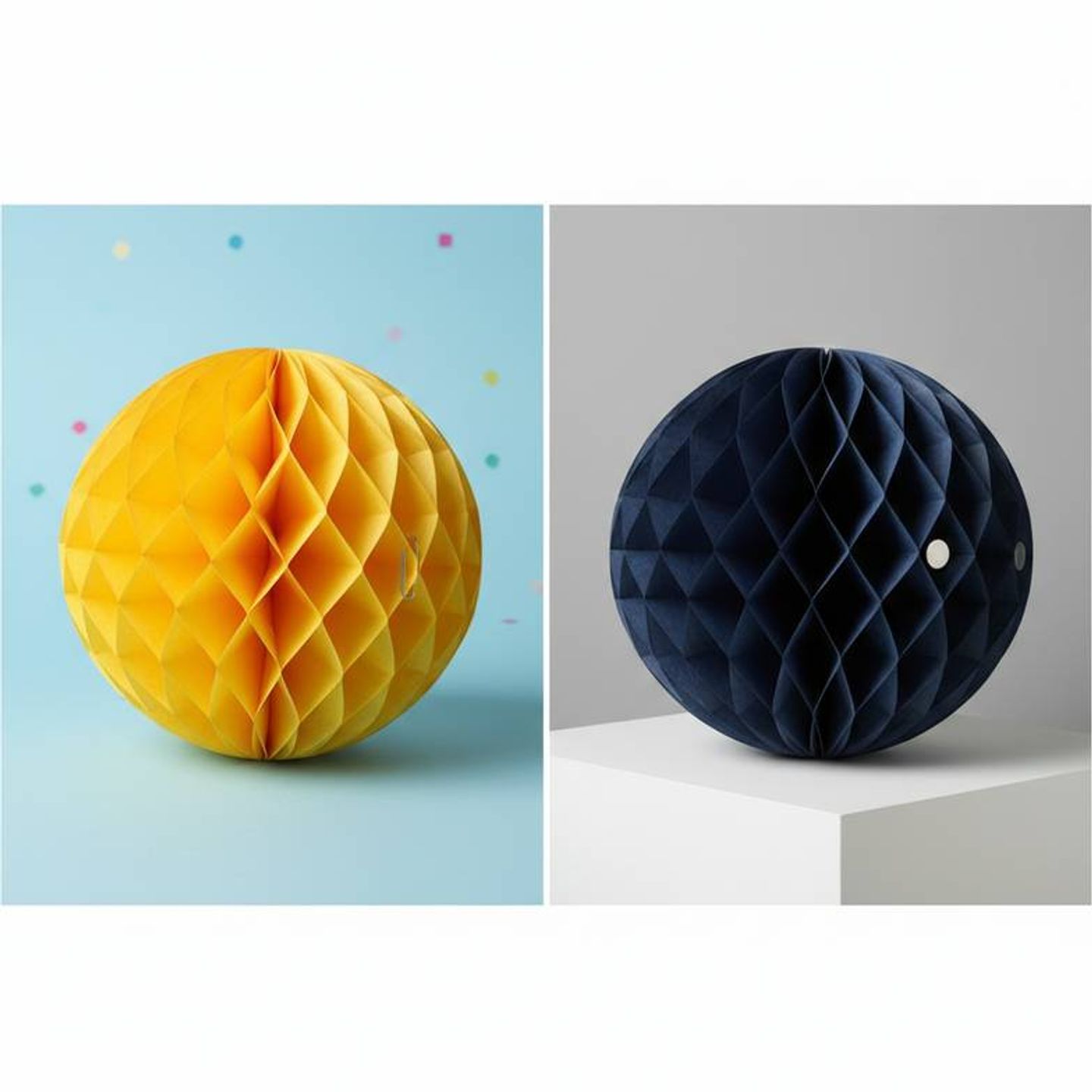 Two different custom paper decorations, one for an event and one for a retail store display