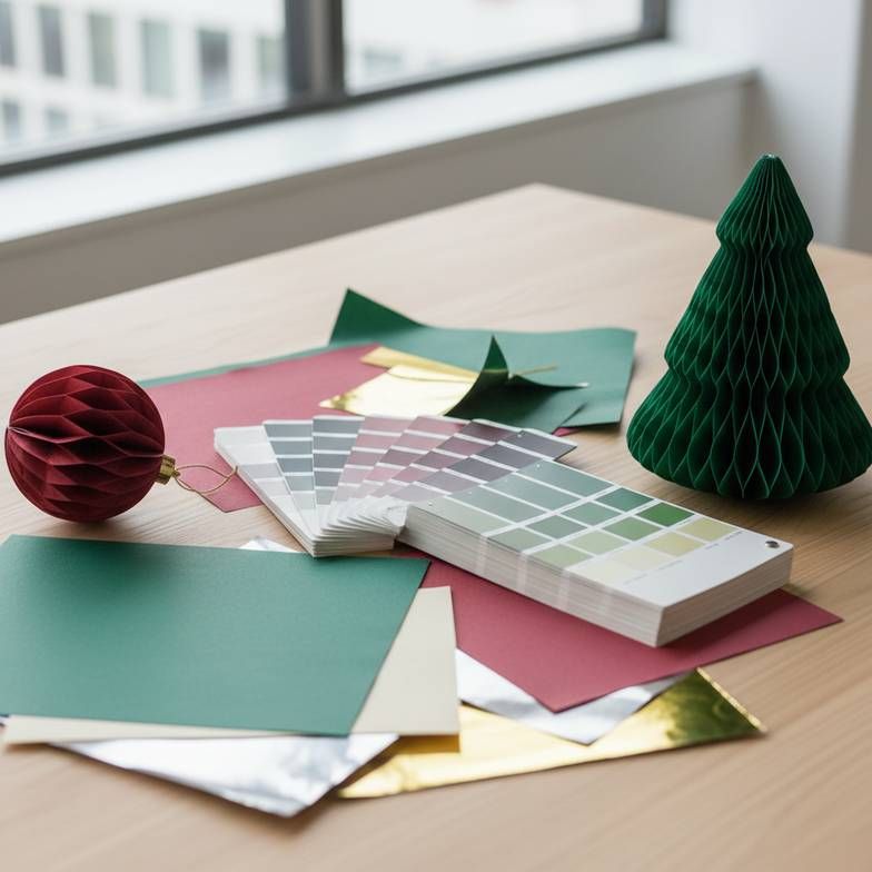 Color swatches and paper samples for custom Christmas honeycomb decorations wholesale program