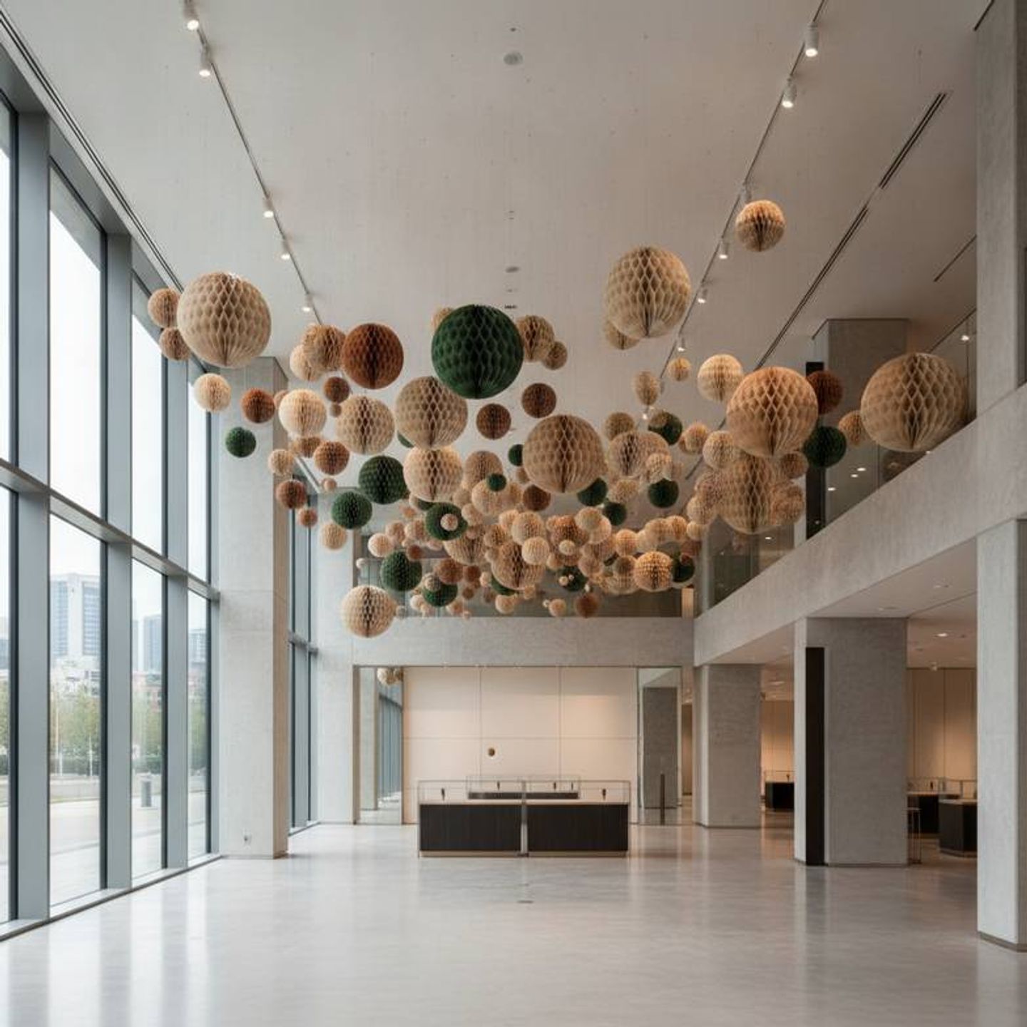 A large, dramatic custom honeycomb paper installation in a luxury retail store window.