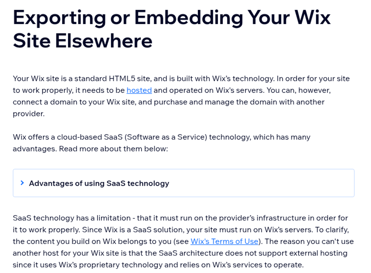 Wix Help Center: Eine Wix-Website läuft nur auf den Servern von Wix (20.10.2026).