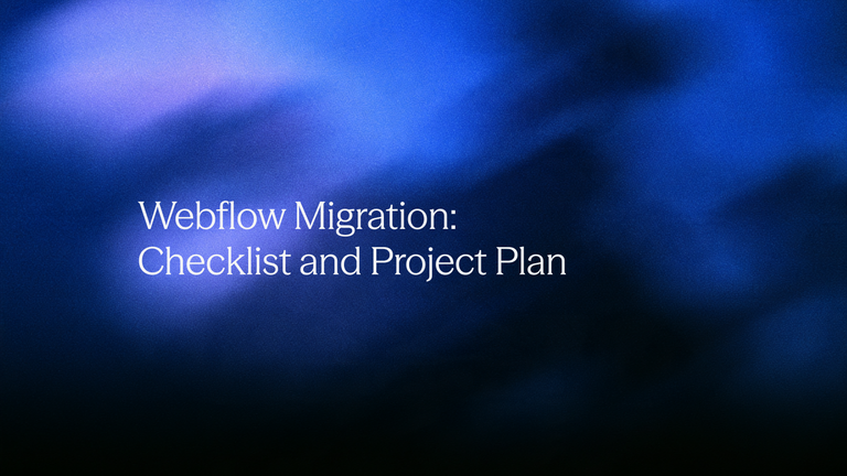Webflow migration: checklist and project plan on a blue background