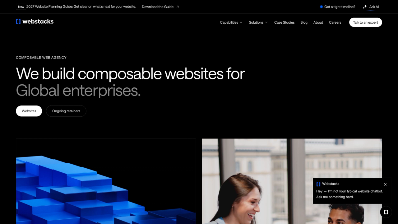 Homepage hero of Webstacks