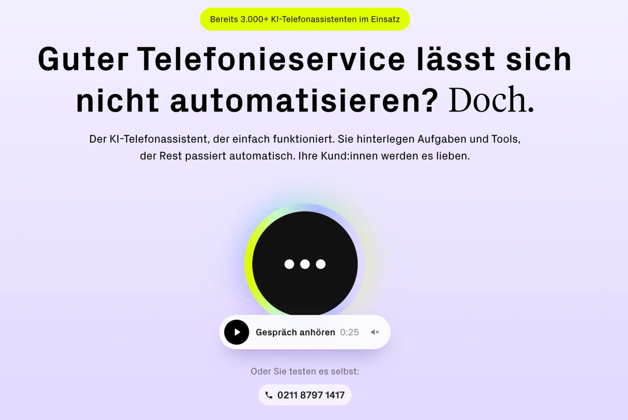 sipgate AI: Hörprobe direkt im Hero