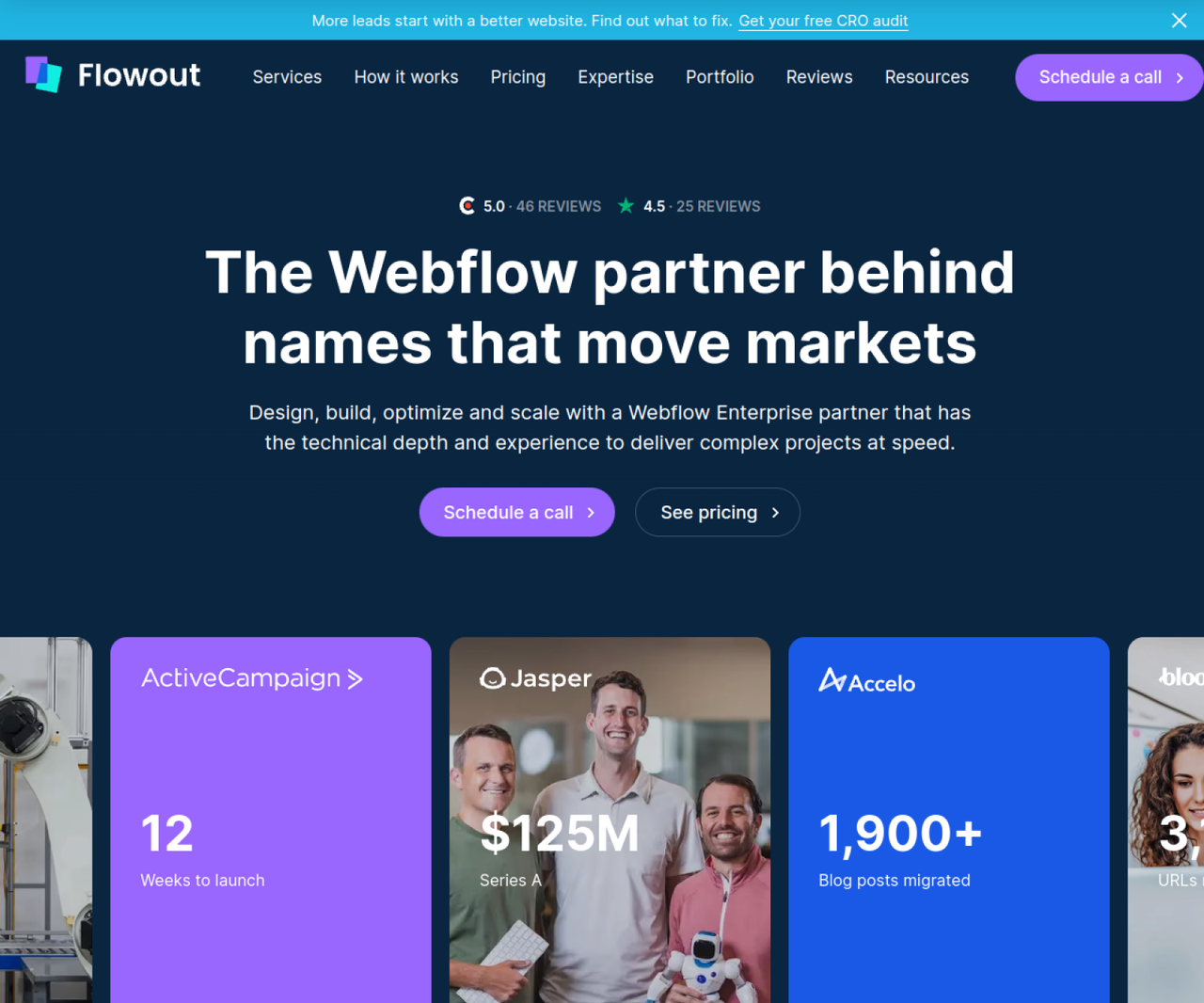 Homepage hero of Flowout