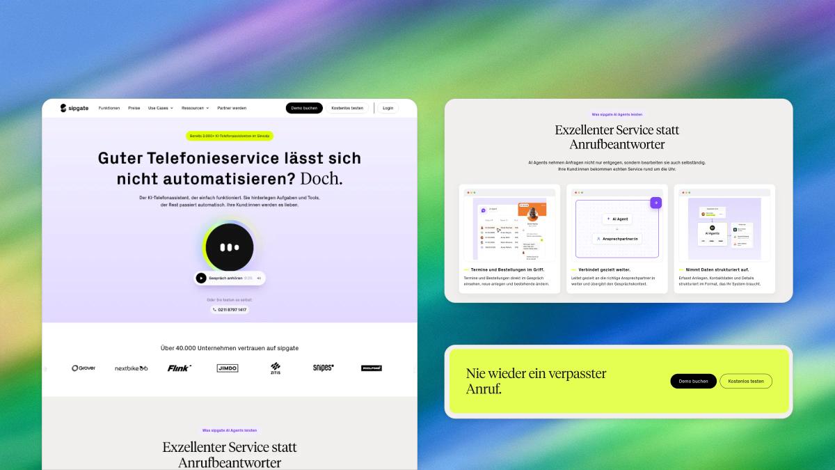 sipgate AI Website: Hörprobe und Funktionen