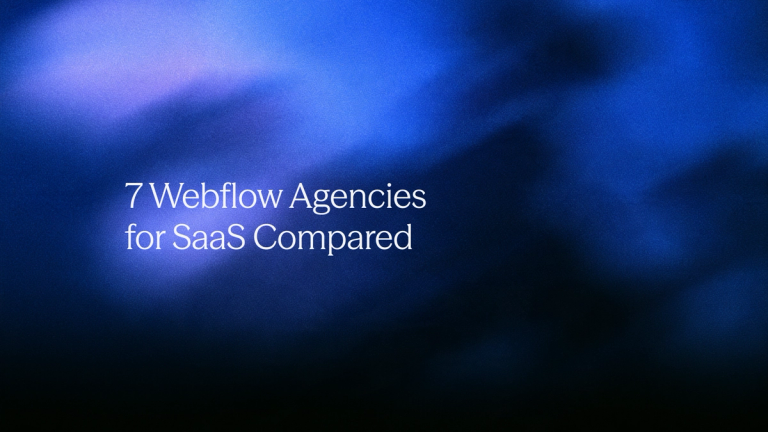 Seven Webflow agencies for SaaS compared on a blue background