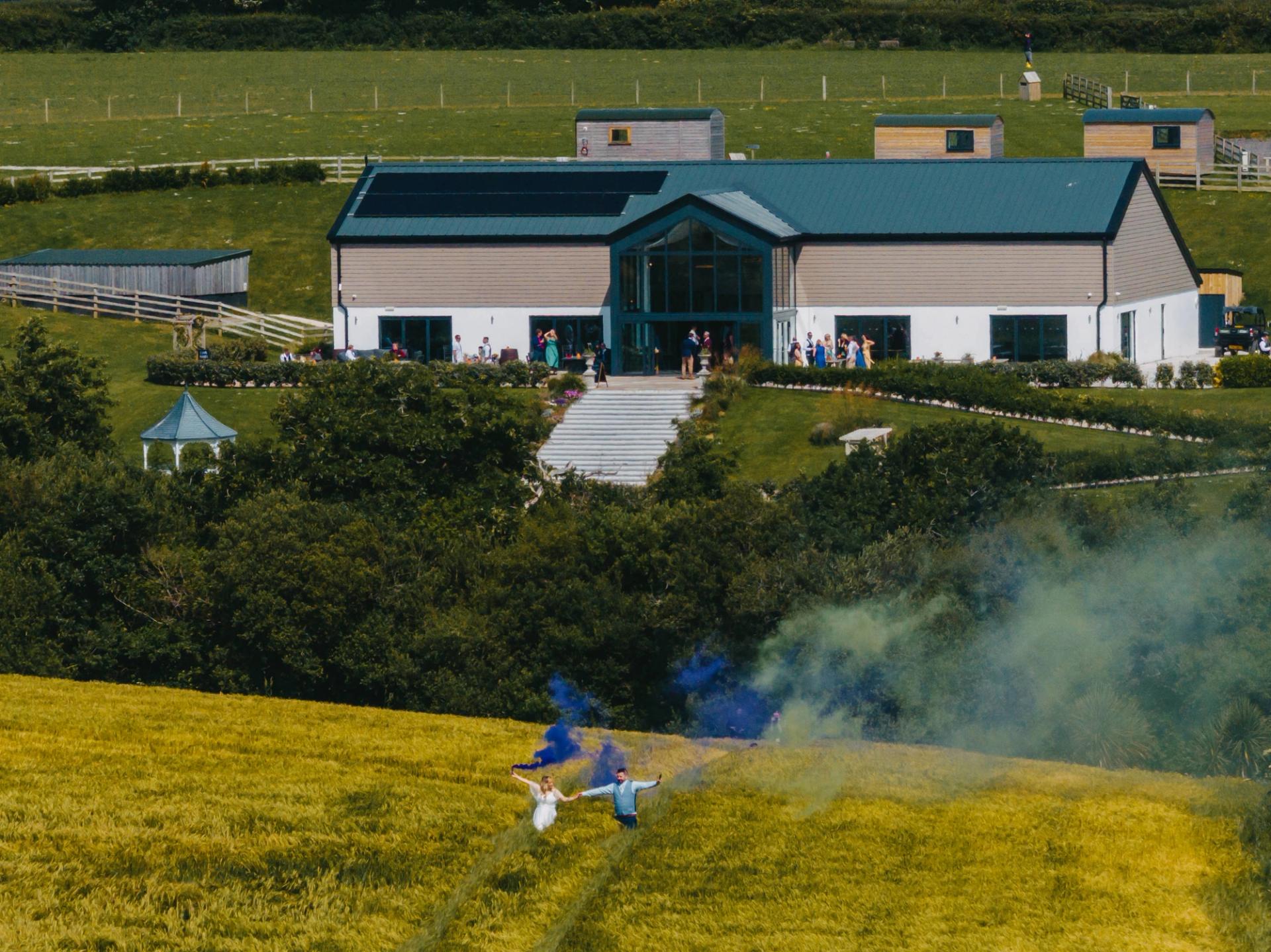 Aerial view of the wedding venue