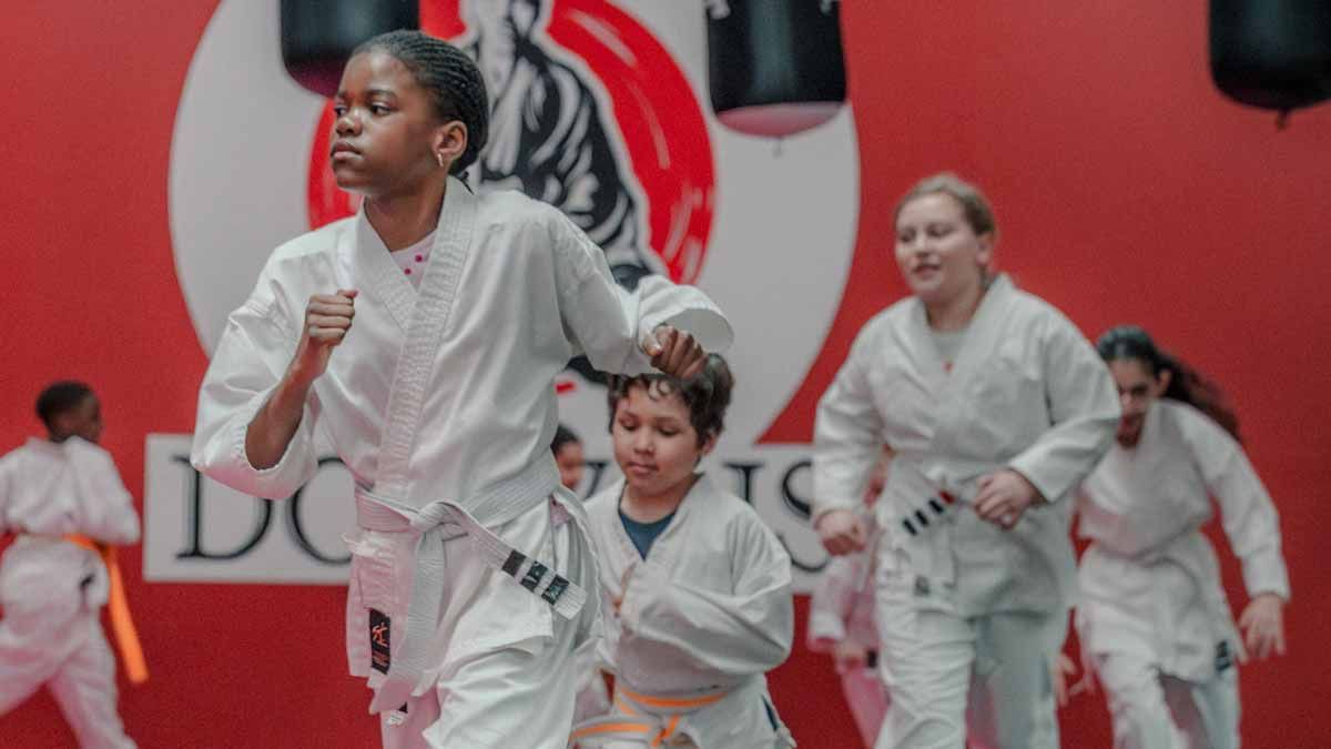 Kids Warming Up for karate class