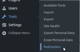 Once you installed and activated the plugin, it will show the basic setup wizard to set up the plugin. If you set up the plugin, go to the Tools > Redirection page.