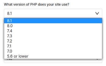 You have the option of choosing the PHP version that your site will utilize.