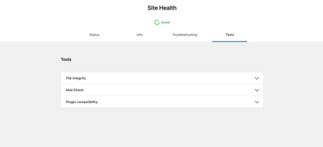 The tools page of the WordPress Health Check & Troubleshooting Extension