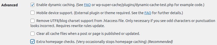 To configure dynamic caching, go to the Advanced tab and navigate to the Advanced settings section, where you can check the “Enable dynamic caching” checkbox.