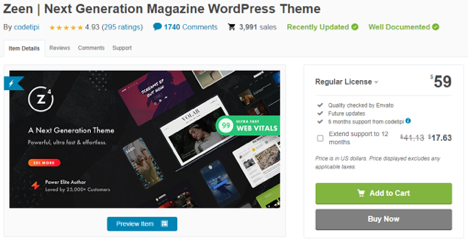 A screenshot of a WordPress theme that users can purchase on an online marketplace. 