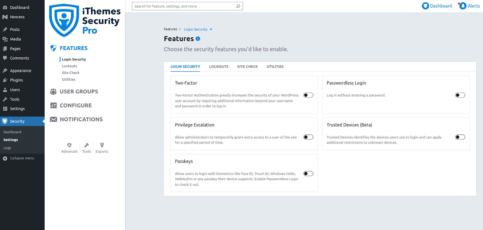 Open your WordPress admin dashboard and choose Security > Settings from the main menu, as shown below. It will open the Solid Security Pro plugin configuration. 