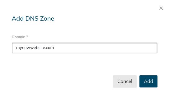 Click the Add button after entering your domain name. A new DNS Zone will appear on the list.