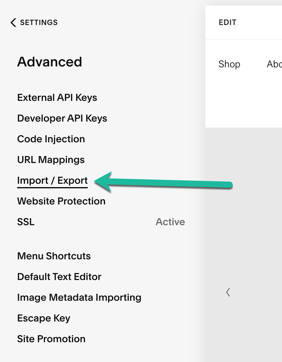 In the Advanced menu, click on Import/Export to open your import and export options.