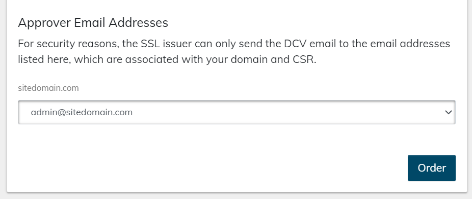 2d. Review the Summary, then select your Approver Email Address from the dropdown list. Then, click the Order button when ready.