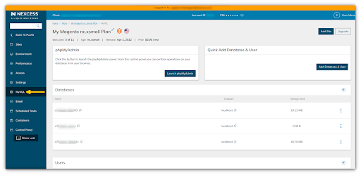 How to use MySQL Workbench to connect to a database — database credentials in the Nexcess Client Portal under the MySQL section of the plan