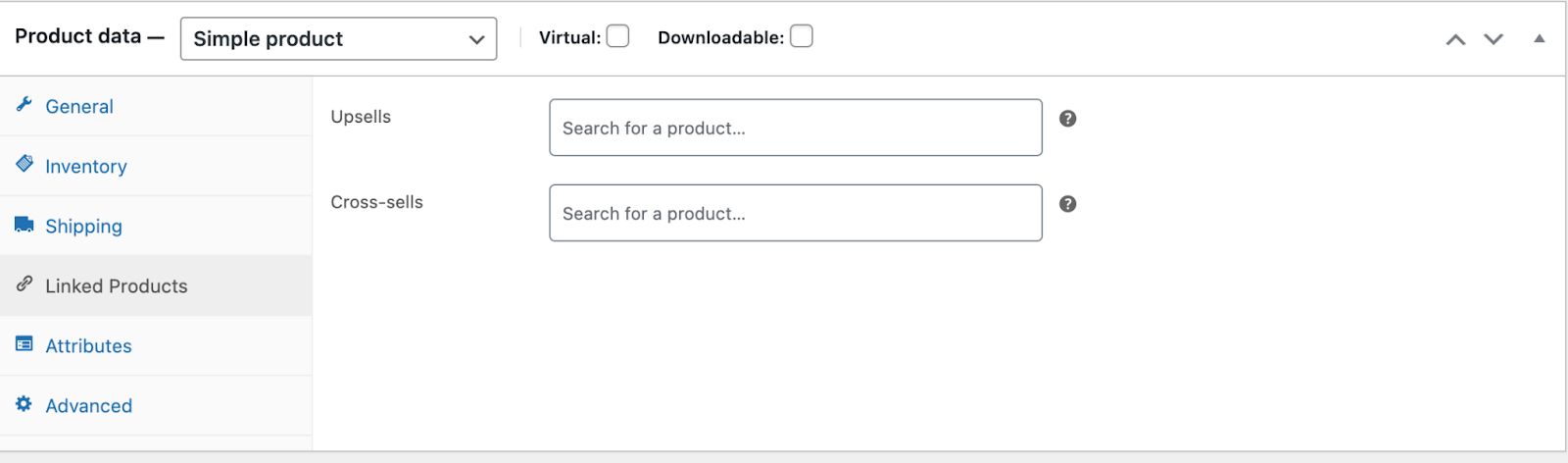 Clicking on “Linked Products” will give you options for upselling and cross-selling