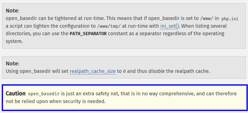 Caution from the PHP group regarding open_basedir.