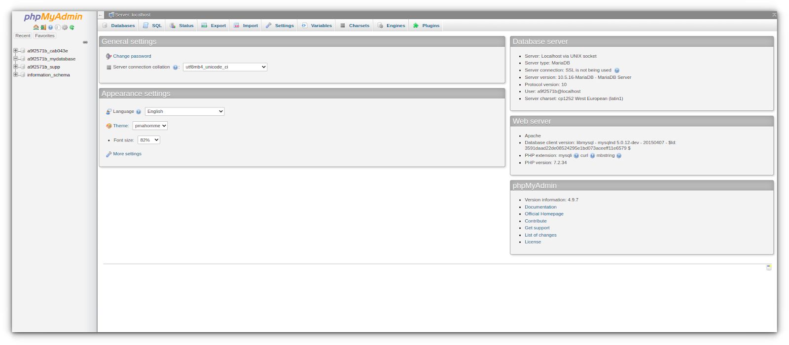 In SiteWorx, navigate to Hosting Features > MySQL > phpMyAdmin option, from the side menu or SiteWorx homepage. This action will open the phpMyAdmin utility for the corresponding domain.