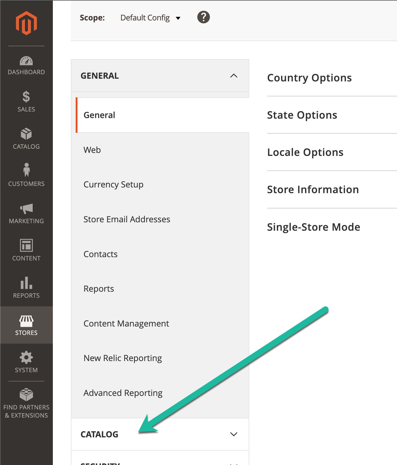 On the next page, you will see two groupings of new options. In the left-hand grouping, scroll down until you see Catalog.