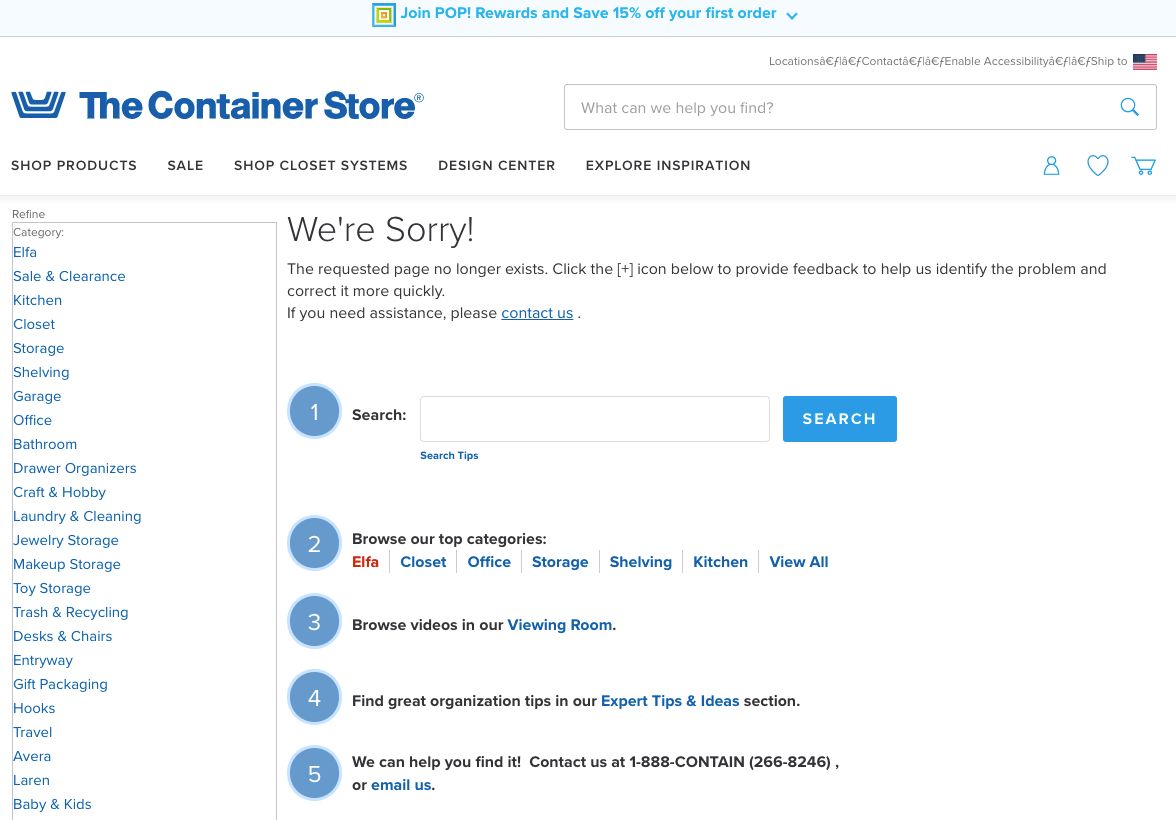 The Container Store 404 Example