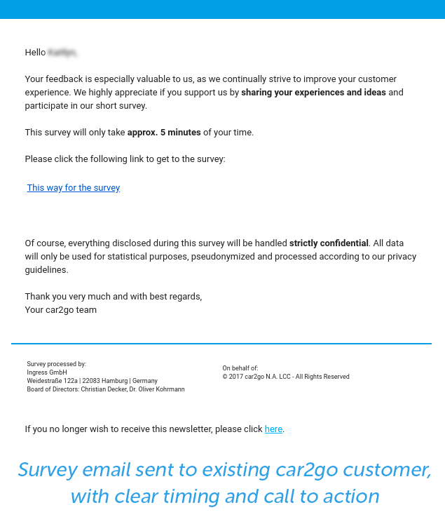 Survey email for customer retention