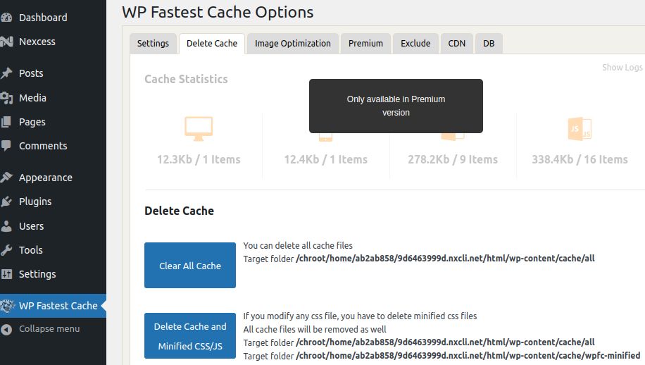 Click on Clear All Cache to delete all cache files or Delete Cache and Minified CSS/JS to delete minified CSS files and all cache files.