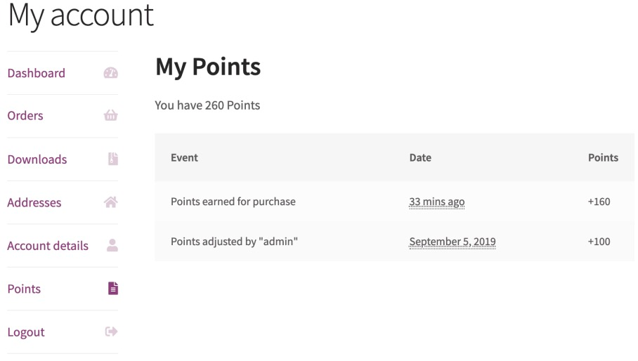 loyalty points in My Account