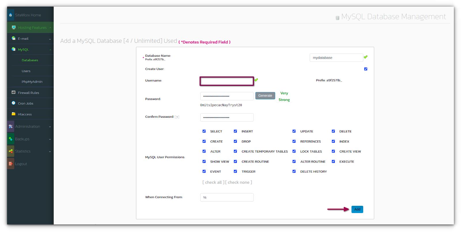 The menu will expand, allowing you to configure the login credentials and assign permissions.