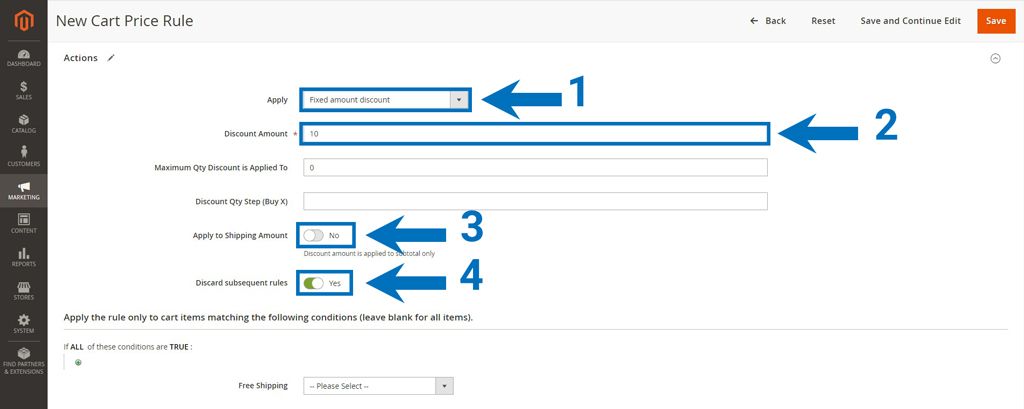 Configure cart price rule actions.