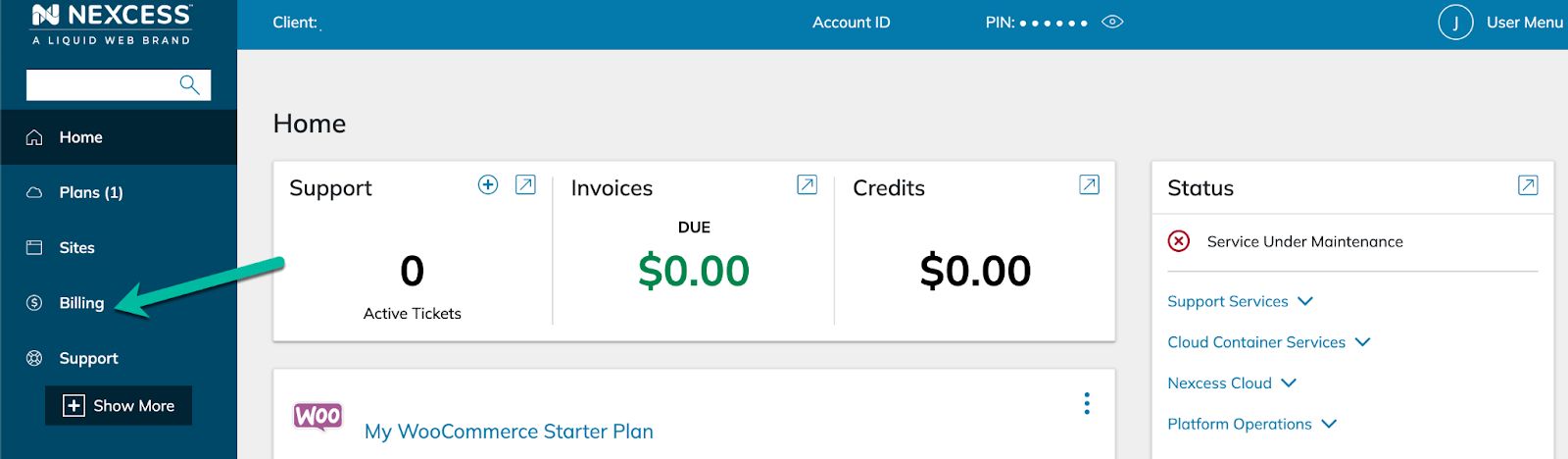 Or with just a couple clicks in the left-hand menu, you can see how to check your credit balance the slightly longer way! Click on Billing in the left-hand menu.