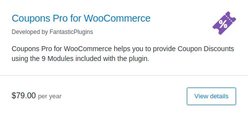 Coupons Pro for WooCommerce has a cost of $79 yearly. The extension offers nine modules to enhance the standard WooCommerce coupons interface. Some of the coolest features included are adding birthday, action, or re-engagement coupons, and the ability to generate coupons in bulk. 