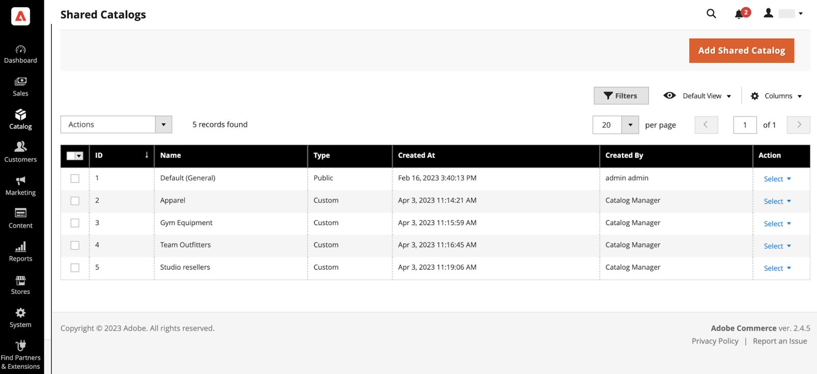 The shared catalogs dashboard for Magento Commerce.